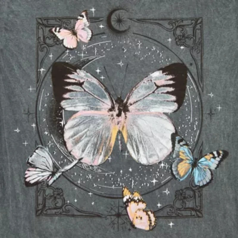 Butterfly Boyfriend Tee Womens Juniors Crew Neck Short Sleeve Regular Fit Graphic T-Shirt