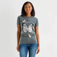 Butterfly Boyfriend Tee Womens Juniors Crew Neck Short Sleeve Regular Fit Graphic T-Shirt