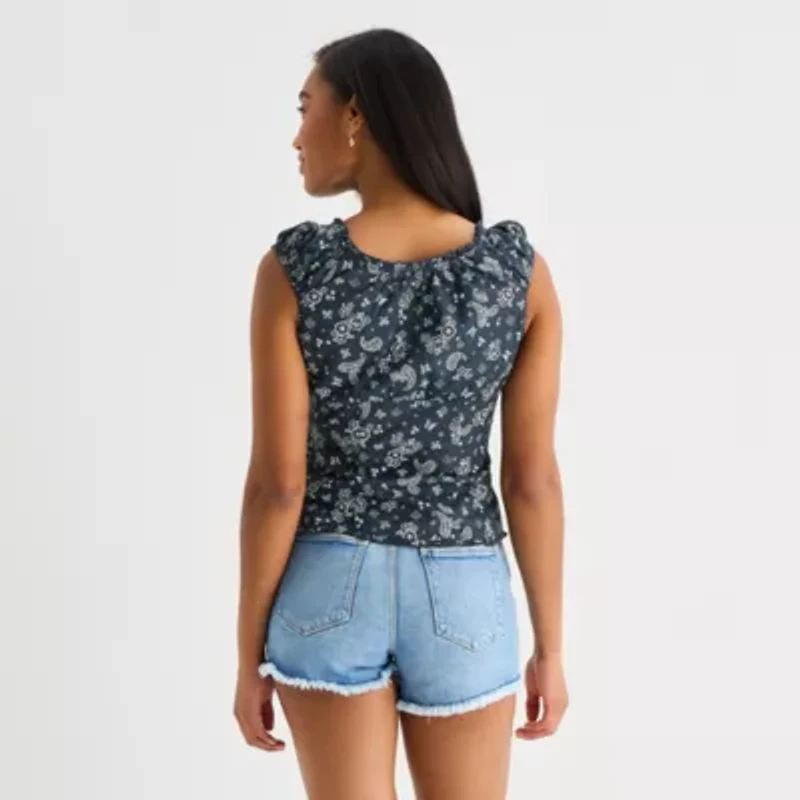 Arizona Womens Juniors Sweetheart Neck Short Sleeve Blouse