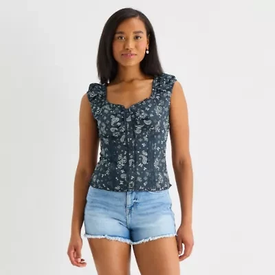 Arizona Womens Juniors Sweetheart Neck Short Sleeve Blouse