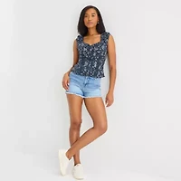 Arizona Womens Juniors Sweetheart Neck Short Sleeve Blouse