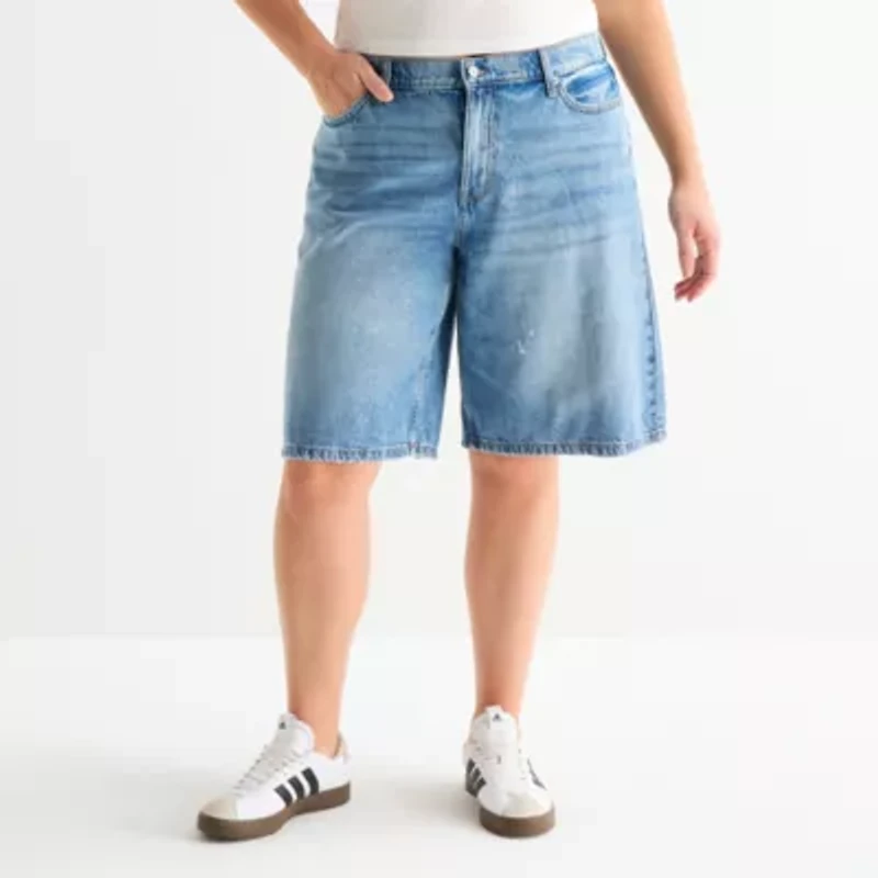 Arizona Womens 12 1/4" Low Rise Juniors Plus Denim Short