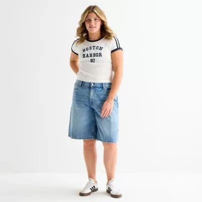 Arizona Womens 12 1/4" Low Rise Juniors Plus Denim Short