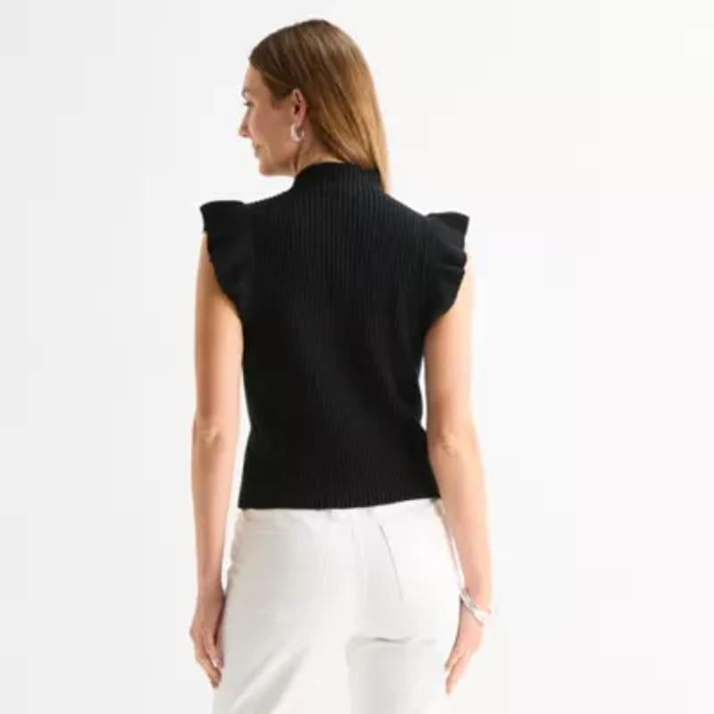 Liz Claiborne Womens High Neck Short Sleeve Pullover Sweater