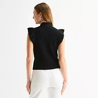 Liz Claiborne Womens High Neck Short Sleeve Pullover Sweater