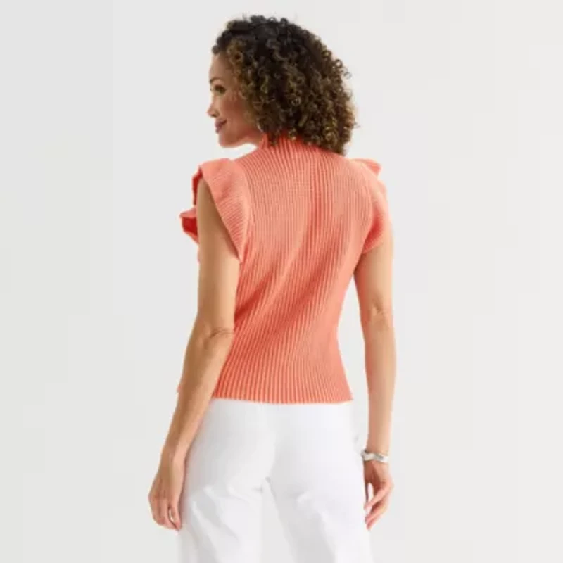 Liz Claiborne Womens High Neck Short Sleeve Pullover Sweater