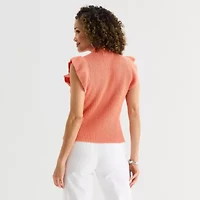 Liz Claiborne Womens High Neck Short Sleeve Pullover Sweater