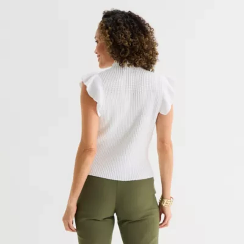 Liz Claiborne Womens High Neck Short Sleeve Pullover Sweater
