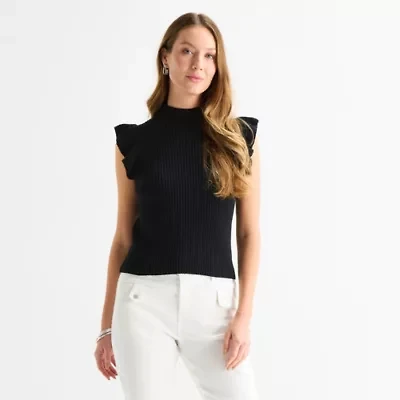 Liz Claiborne Womens High Neck Short Sleeve Pullover Sweater