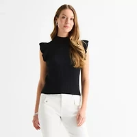 Liz Claiborne Womens High Neck Short Sleeve Pullover Sweater