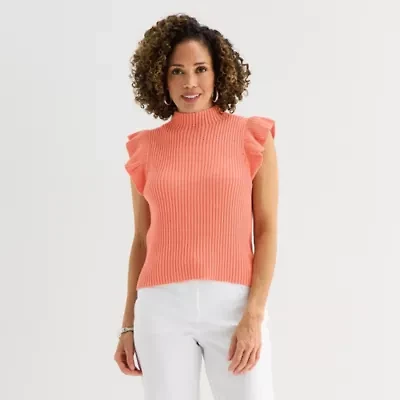 Liz Claiborne Womens High Neck Short Sleeve Pullover Sweater