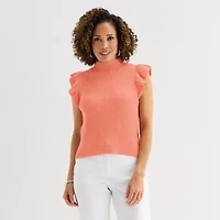 Liz Claiborne Womens High Neck Short Sleeve Pullover Sweater