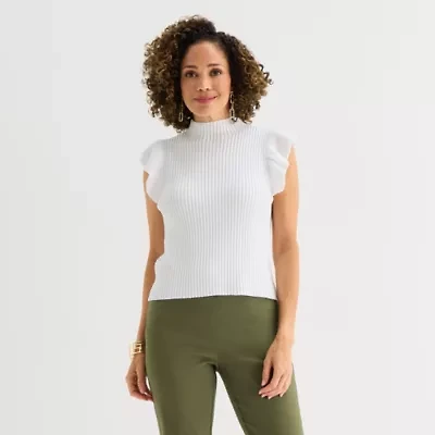 Liz Claiborne Womens High Neck Short Sleeve Pullover Sweater
