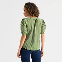 Liz Claiborne Womens Round Neck Short Sleeve Blouse