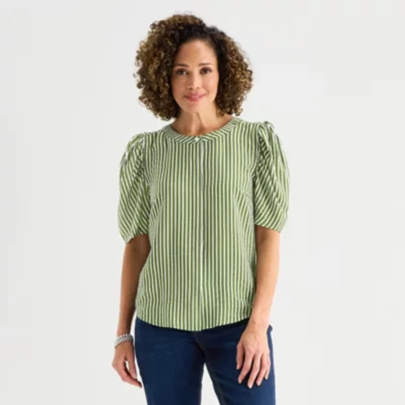 Liz Claiborne Womens Round Neck Short Sleeve Blouse