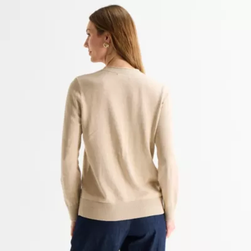 Liz Claiborne Womens V Neck Long Sleeve Layered Sweater