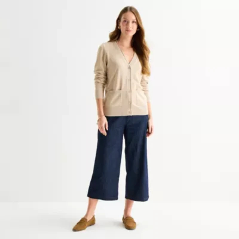 Liz Claiborne Womens V Neck Long Sleeve Layered Sweater