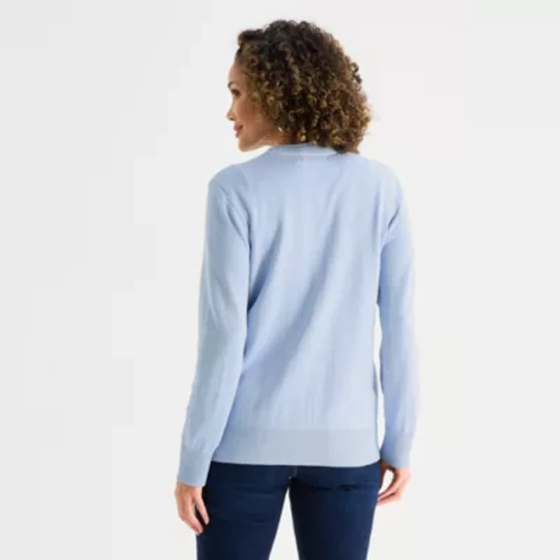 Liz Claiborne Womens V Neck Long Sleeve Button Cardigan