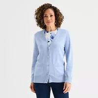 Liz Claiborne Womens V Neck Long Sleeve Button Cardigan