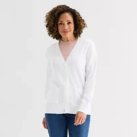 Liz Claiborne Womens V Neck Long Sleeve Button Cardigan