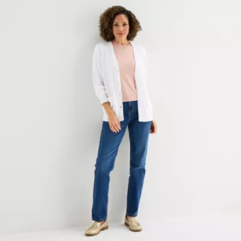 Liz Claiborne Womens V Neck Long Sleeve Button Cardigan