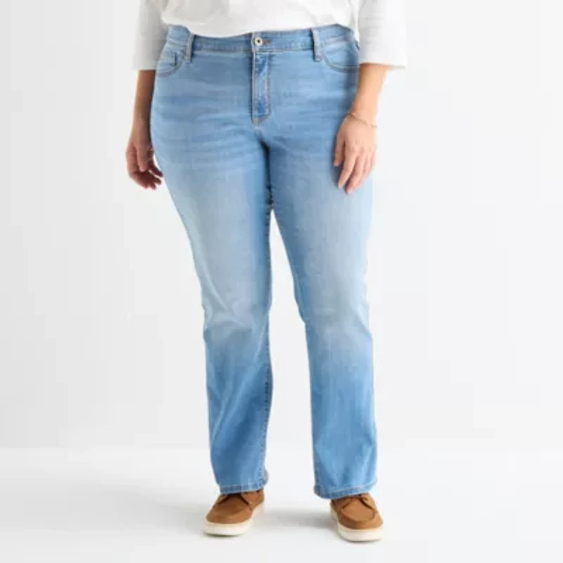 St. John's Bay Womens Mid Rise Stretch Fabric Straight Leg Jean