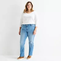 St. John's Bay Womens Mid Rise Stretch Fabric Straight Leg Jean