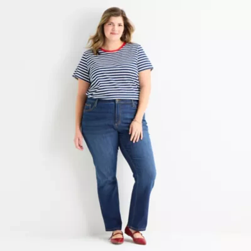 St. John's Bay Womens Mid Rise Stretch Fabric Straight Leg Jean