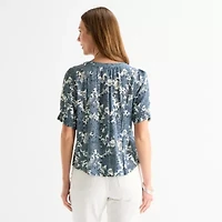 Liz Claiborne Womens Crew Neck Short Sleeve Blouse