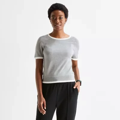 Stylus Womens Crew Neck Short Sleeve Pullover Sweater