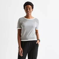 Stylus Womens Crew Neck Short Sleeve Pullover Sweater