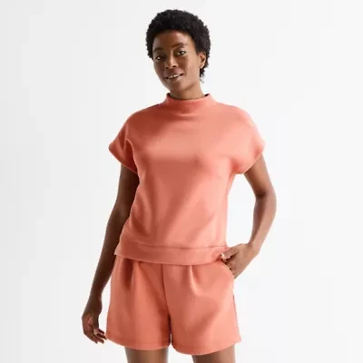 Stylus Womens Mock Neck Short Sleeve T-Shirt