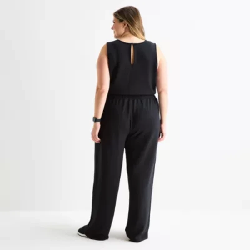Stylus Womens Crew Neck Sleeveless Plus Jumpsuit