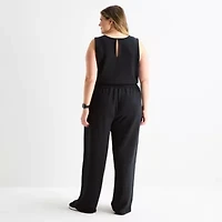 Stylus Womens Crew Neck Sleeveless Plus Jumpsuit