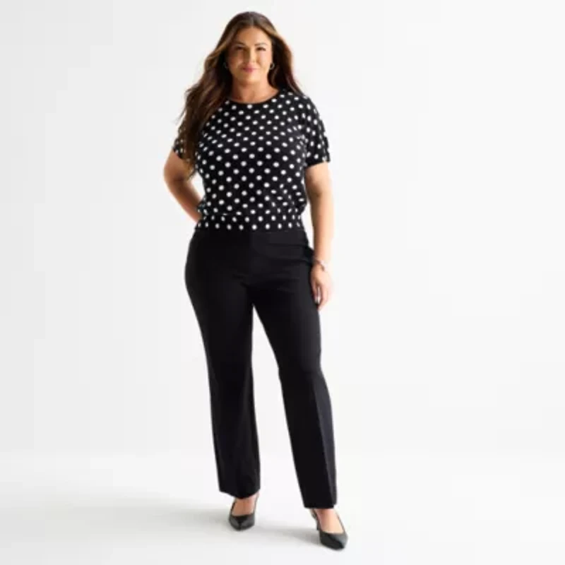 Liz Claiborne Plus Womens Crew Neck Short Sleeve Dots Pullover Sweater