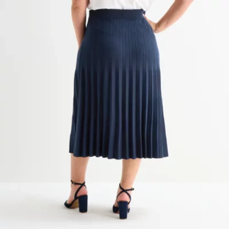 Liz Claiborne Womens Plus Midi Pleated Skirt