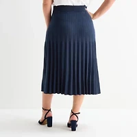 Liz Claiborne Womens Plus Midi Pleated Skirt