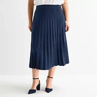 Liz Claiborne Womens Plus Midi Pleated Skirt