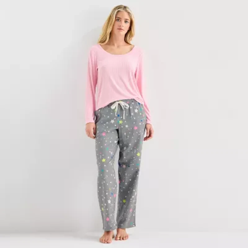 Sleep Chic Womens Rib Scoop Neck Long Sleeve Pajama Top