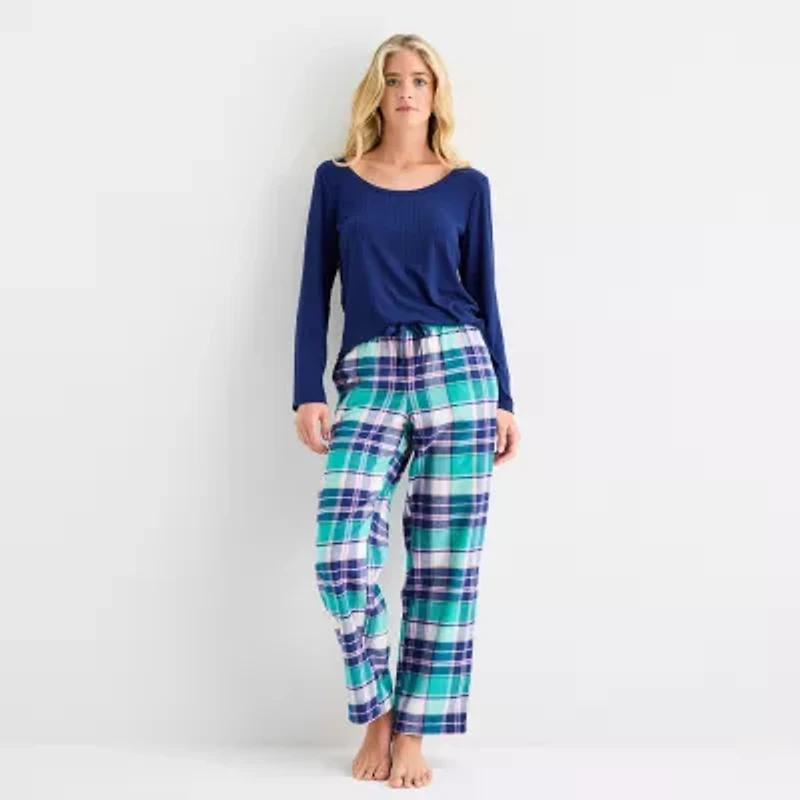 Sleep Chic Womens Rib Scoop Neck Long Sleeve Pajama Top