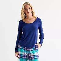 Sleep Chic Womens Rib Scoop Neck Long Sleeve Pajama Top