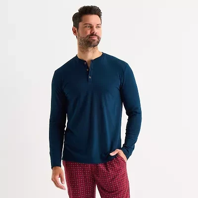 Stafford Mens Henley Neck Long Sleeve Pajama Top