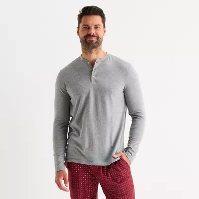 Stafford Mens Henley Neck Long Sleeve Pajama Top