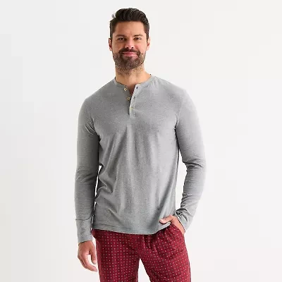 Stafford Mens Henley Neck Long Sleeve Pajama Top