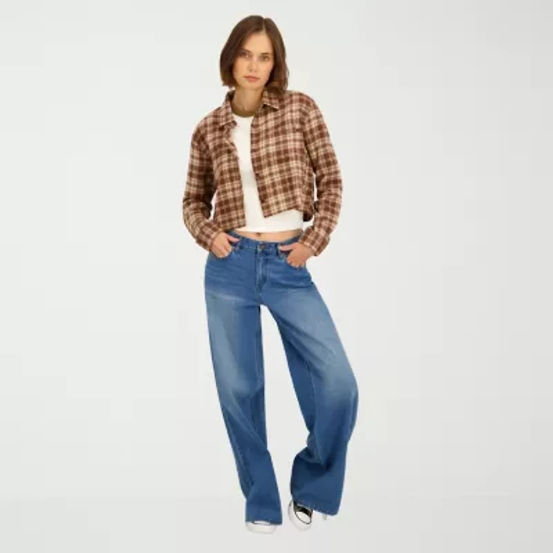 VOLCOM Womens Juniors Cuffed Long Sleeve Button-Down Shirt