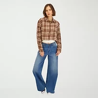 VOLCOM Womens Juniors Cuffed Long Sleeve Button-Down Shirt