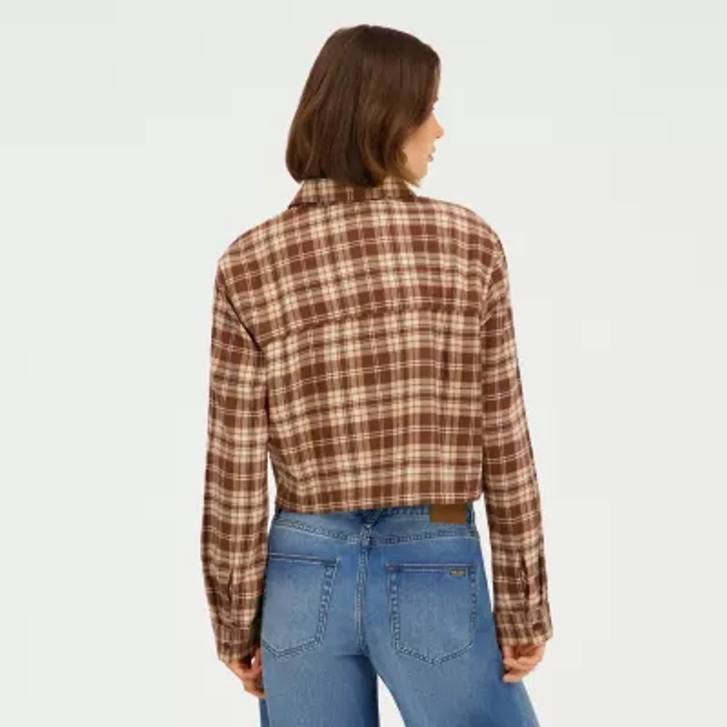 VOLCOM Womens Juniors Cuffed Long Sleeve Button-Down Shirt