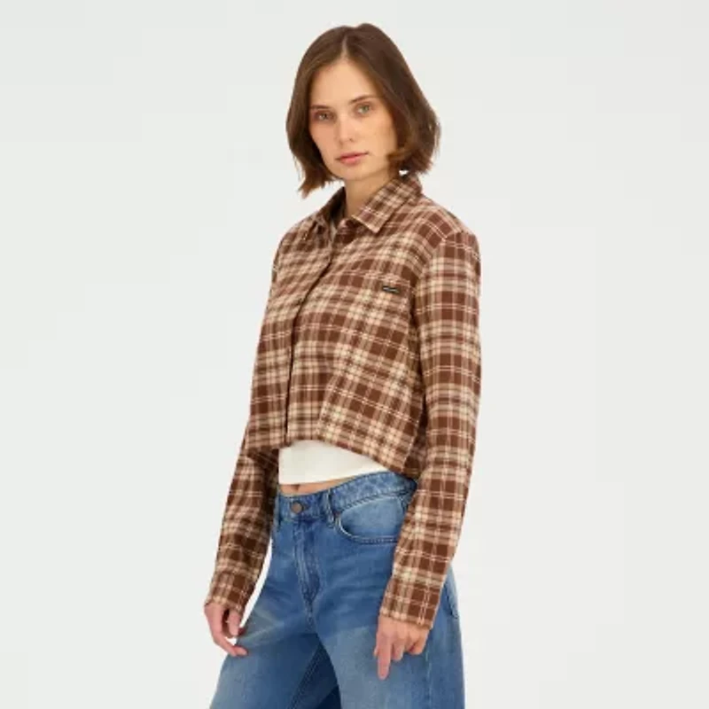 VOLCOM Womens Juniors Cuffed Long Sleeve Button-Down Shirt