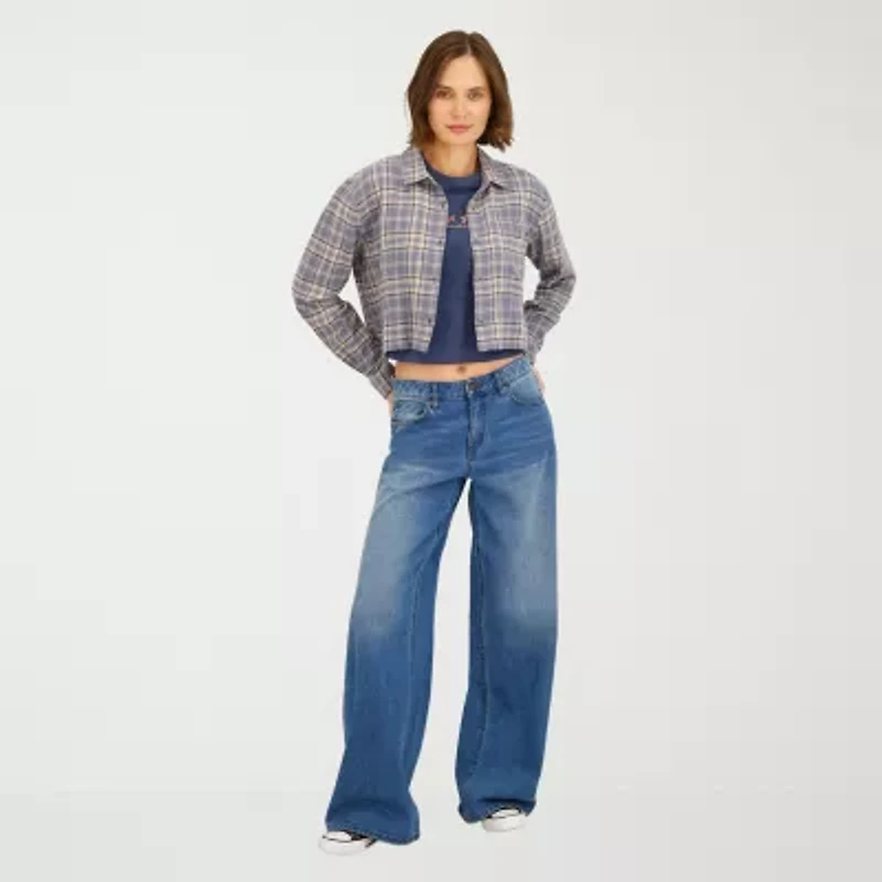 VOLCOM Womens Juniors Long Sleeve Button-Down Shirt