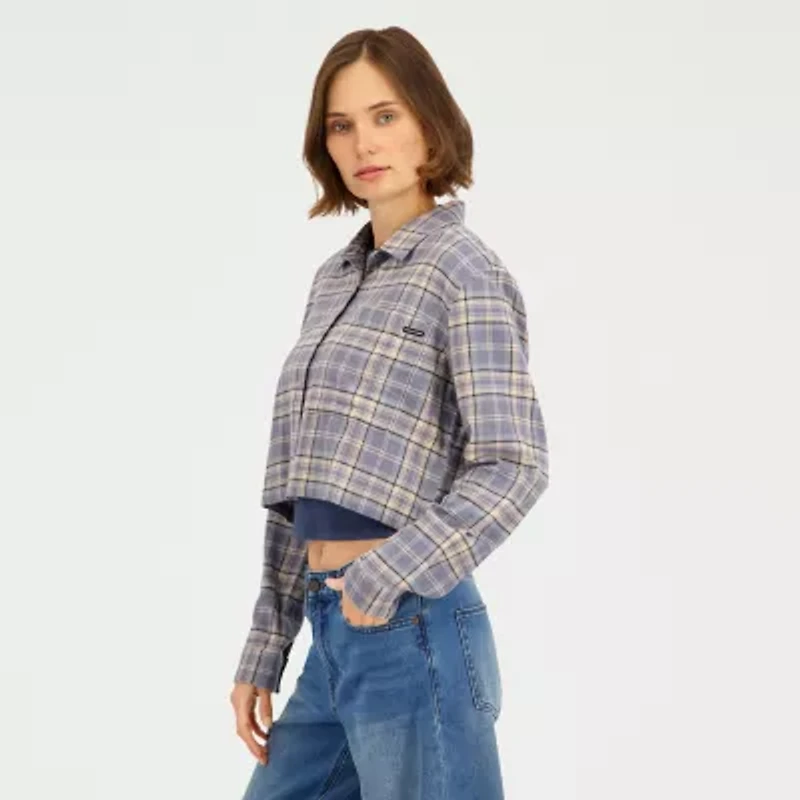 VOLCOM Womens Juniors Long Sleeve Button-Down Shirt